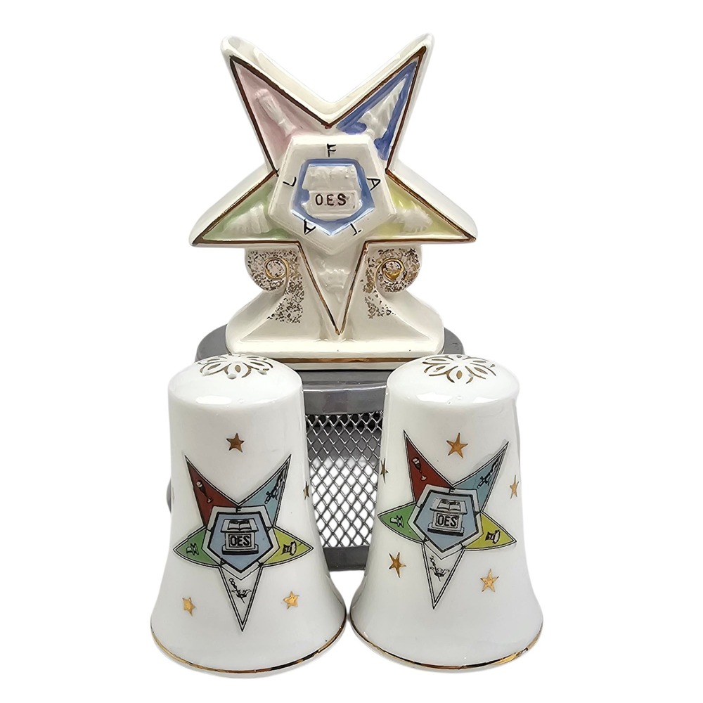 Vtg Order of the Eastern Star OES Temple Treasures Toothpick Holder Shaker Set